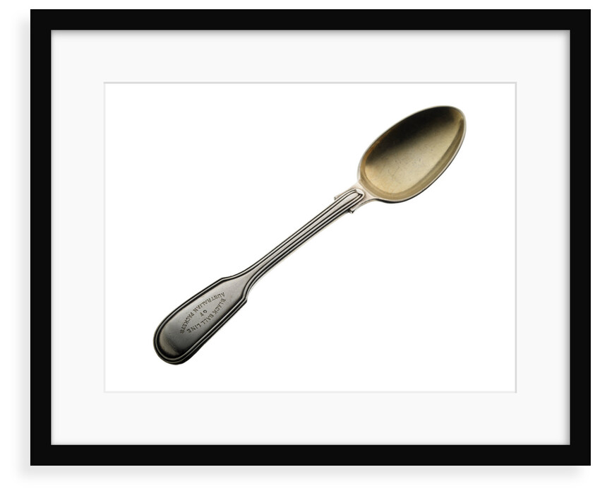 Electroplated teaspoon with a gilt bowl and a threaded edge, engraved on top of the handle 'BLACK BALL LINE OF AUSTRALIAN PACKETS' by Elkington & Co. Ltd.
