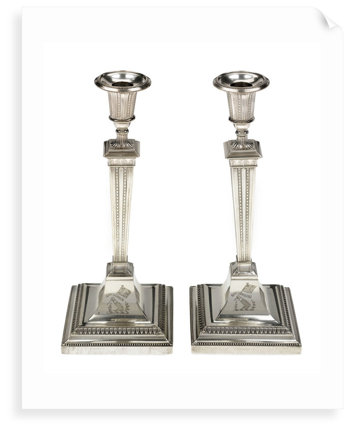 One of a pair of candlesticks which belonged to Mrs Elizabeth Cook, widow of Captain James Cook (1728-1779) by John Parsons & Co.