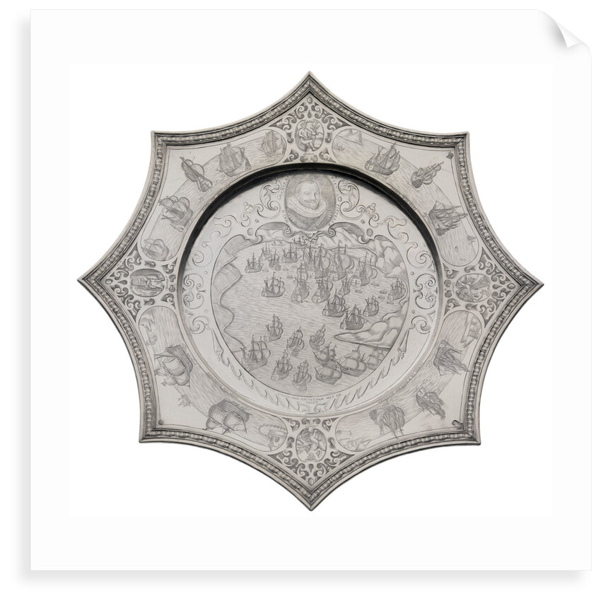 Silver dish commemorating the capture of the Spanish silver fleet by the Dutch Admiral Piet Hein (1577-1629) in 1628 in the bay of Matanzas by Andreas Kauxdorf