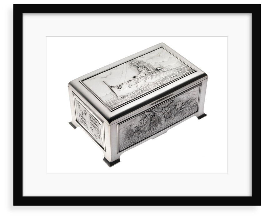 Silver cigarette box, commemorating the Battleship HMS 'King George V' (1911), given to King George V (1865-1936) by his mother Queen Alexandra (1844-1925) by Peter Carl Faberge