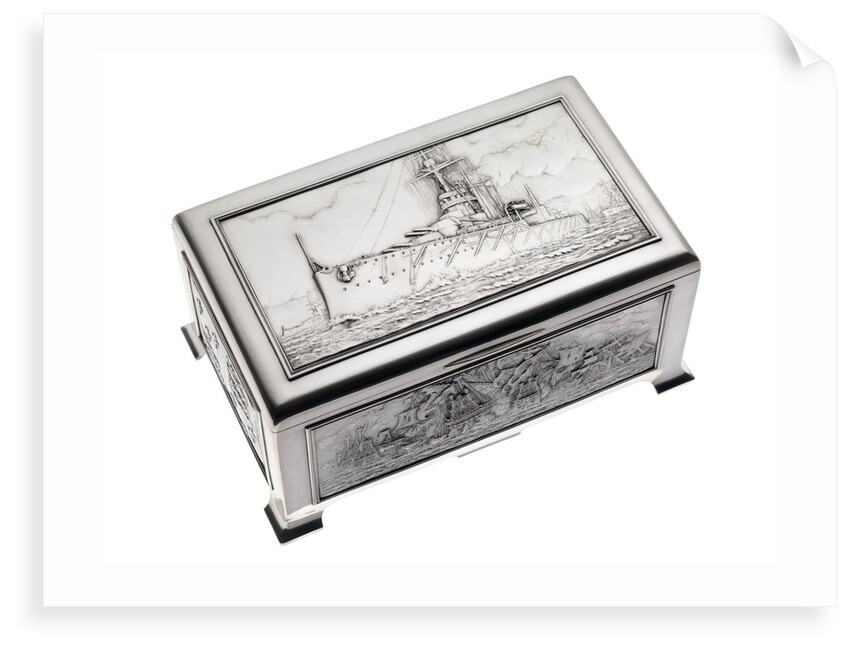 Silver cigarette box, commemorating the Battleship HMS 'King George V' (1911), given to King George V (1865-1936) by his mother Queen Alexandra (1844-1925) by Peter Carl Faberge