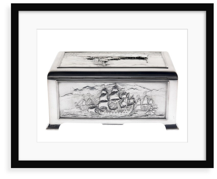 Silver cigarette box, commemorating the Battleship HMS 'King George V' (1911), given to King George V (1865-1936) by his mother Queen Alexandra (1844-1925) by Peter Carl Faberge