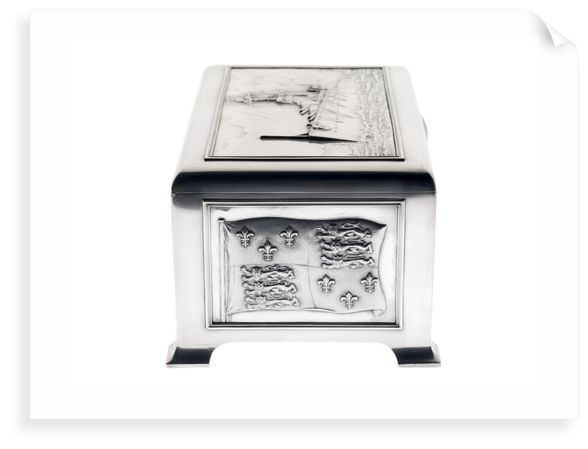 Silver cigarette box, commemorating the Battleship HMS 'King George V' (1911), given to King George V (1865-1936) by his mother Queen Alexandra (1844-1925) by Peter Carl Faberge