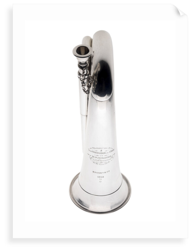 Bugle presented to boy bugler William Walker, who served in HMS 'Calliope' at the Battle of Jutland by Boosey & Co.