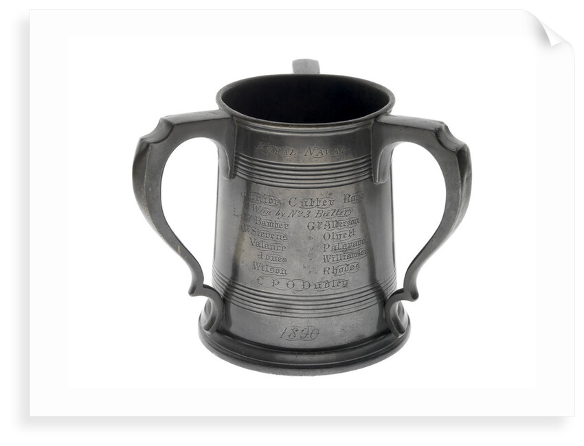 Pewter tankard won at the RNAV cutter race, 1890 by James Dixon & Sons