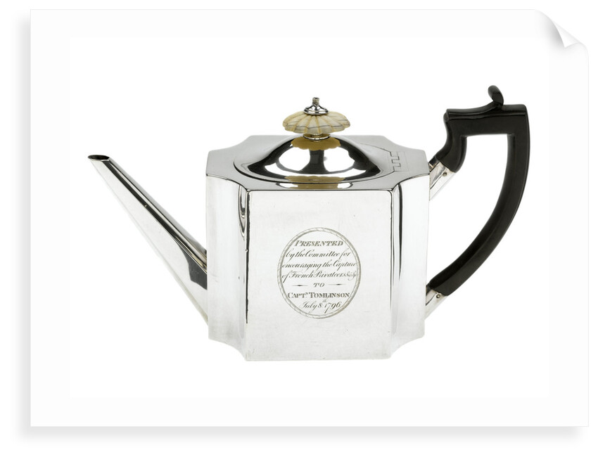 Silver teapot presented to Captain Nicholas Tomlinson (d.1847) for the capture of privateers in 1796 by Robert Salmon