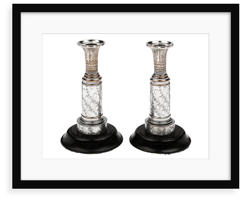 One of a pair of matching Sheffield plate candlesticks commemorating the victories of Admirals Richard Howe, John Jervis, Adam Duncan and Horatio Nelson by unknown
