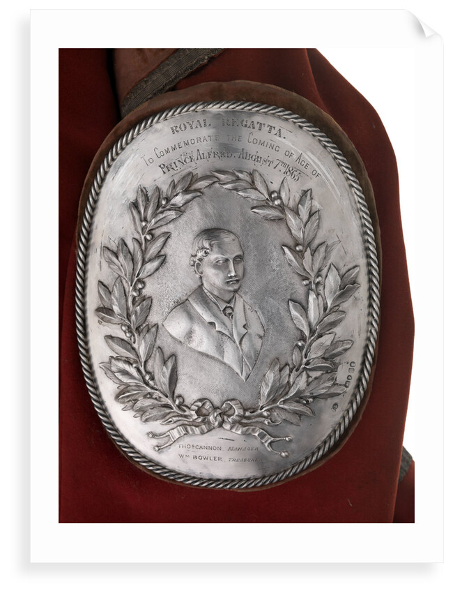 Arm badge (brassard) awarded as a prize in the Royal Regatta, 1865, and attached to the sleeve of prize coat by I.S.
