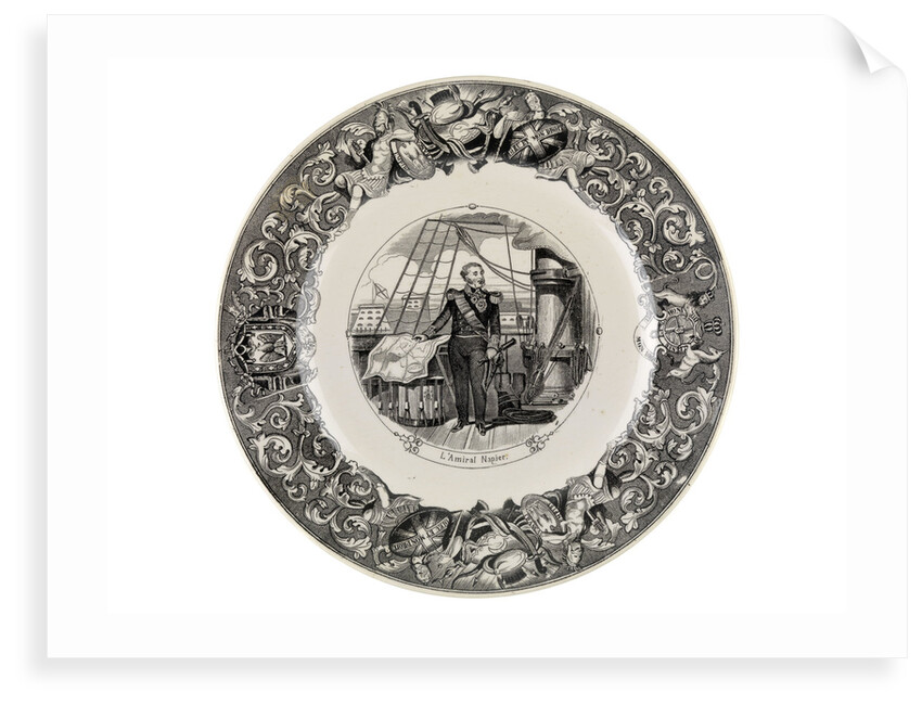 Black transfer-printed plate of the Crimean War period by Utzchneider and Co