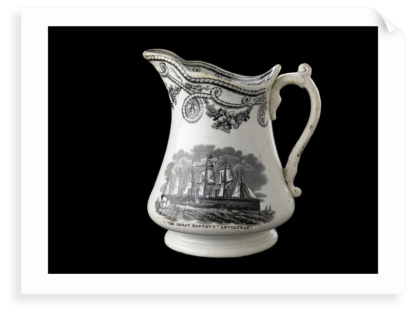 Jug transfer-printed in black on one side with a view of HMS 'Agamemnon' at anchor and the other with the 'Great Eastern' under sail and steam by unknown