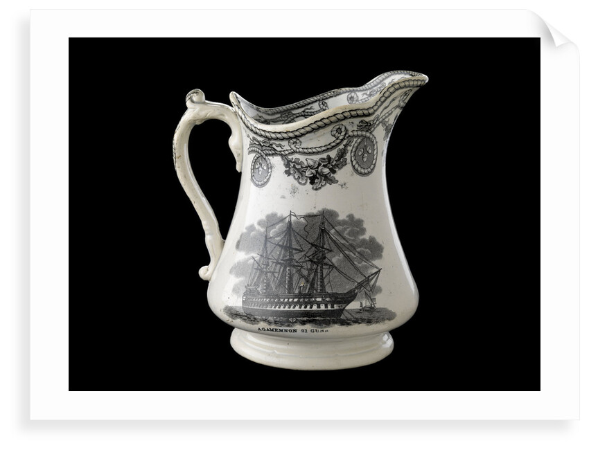 Jug transfer-printed in black on one side with a view of HMS 'Agamemnon' at anchor and the other with the 'Great Eastern' under sail and steam by unknown