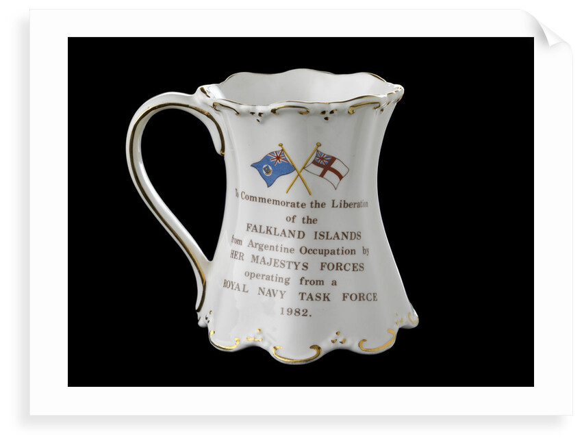 Shaped mug with gilt scrolling rims commemorating the Falklands War, 1982 by St George Fine Bone China