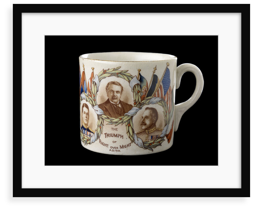 White mug commemorating World War I victory by Grimwades Ltd.