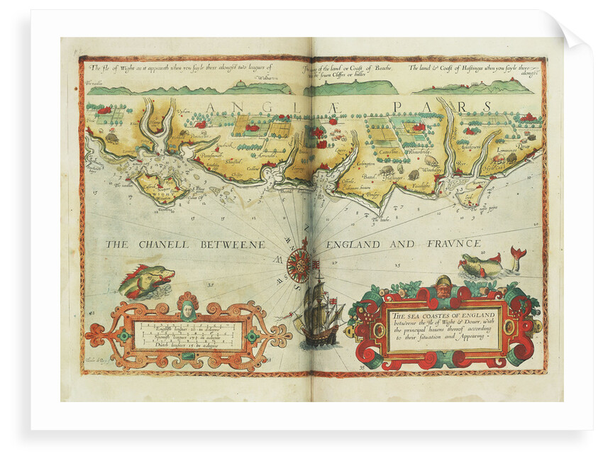 The sea coastes of England between the Isle of Wight and Dover, with the principal havens thereof according to their situation and appearing by Lucas Janz Waghenaer