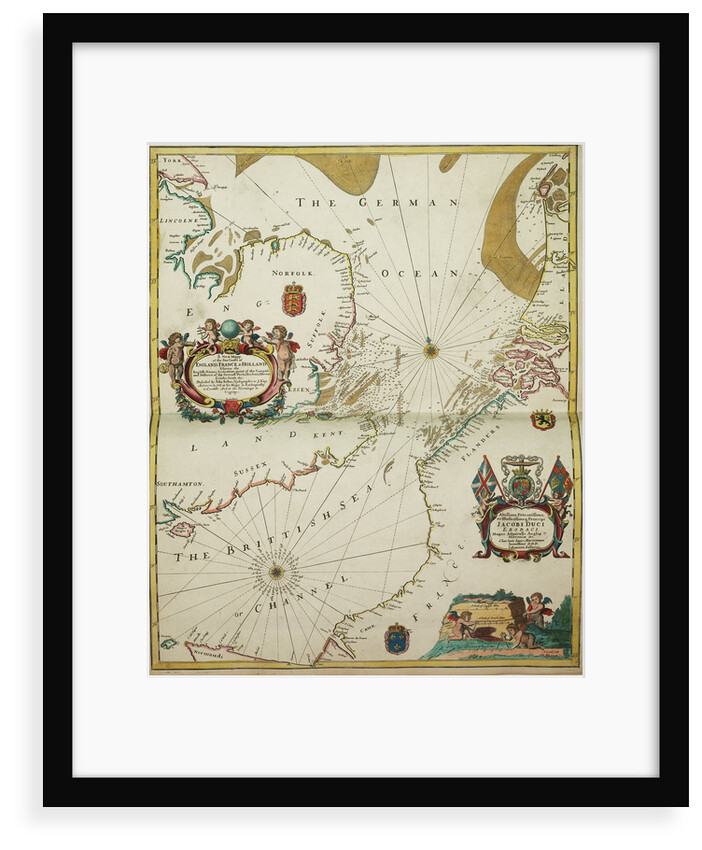 A new mappe of the sea coasts of England, France and Holland, wherein the English names, situation, point of the compass, and distance of the several ports, harbours, havens, creeks, sands. by John Seller