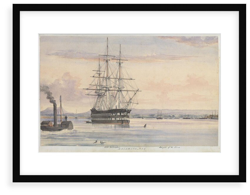 Watercolour of the 'Bellerophon' at Kalamita Bay, Heights of the Alma, September 1854 from the logbook of HMS 'Trafalgar' kept by Captain Hereford by Edward William Hereford
