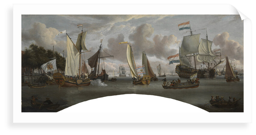 Ships on the River Ij in front of the Tollhouse near Amsterdam (before conservation in 2008) by Abraham Storck
