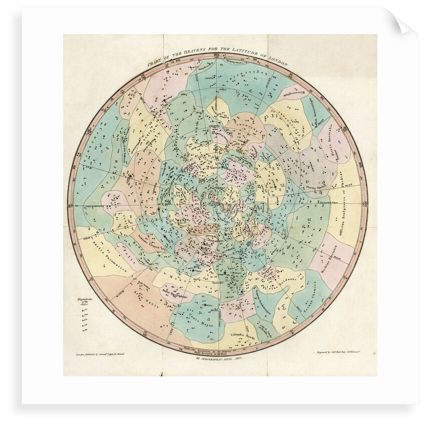 Constellation card, Urania's mirror, Chart of the Heavens for the Latitude of London by Sidney Hall