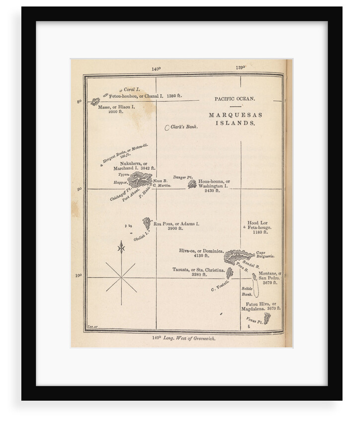 Map of Marquesas Islands from Herman Melville's 'A narrative of a four month's residence among the natives of a valley of the Marquesas Islands' (1846) by unknown