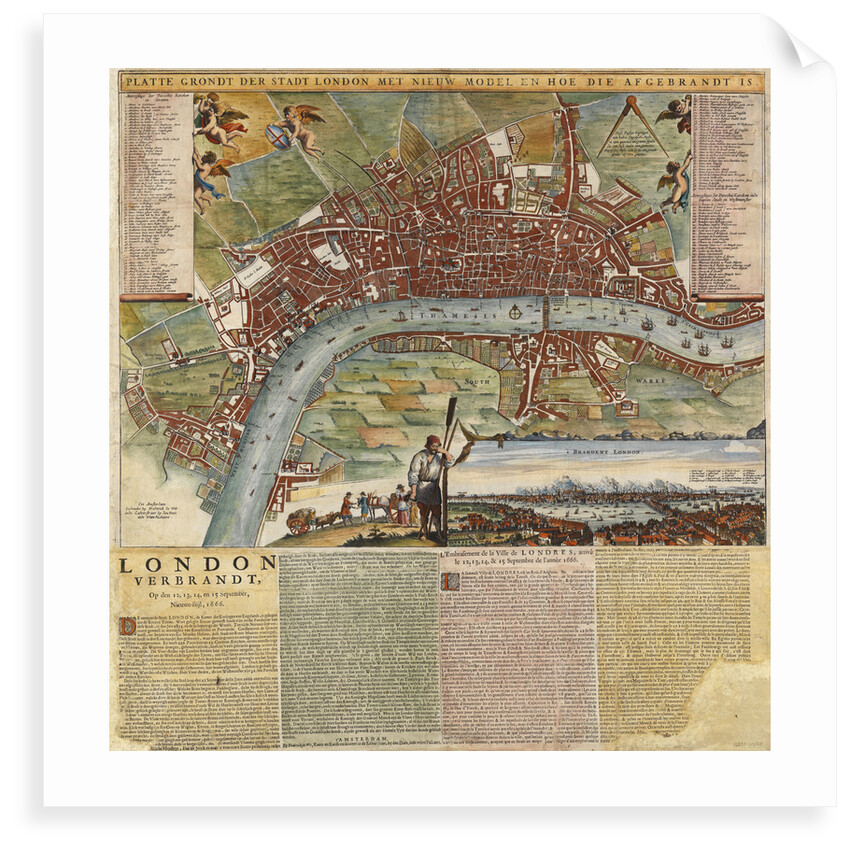 A Dutch map showing areas devastated by the Great Fire of London, 1666 by unknown