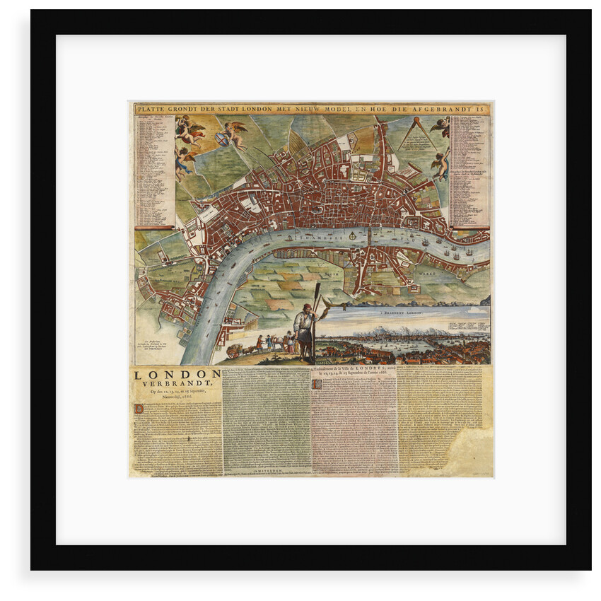 A Dutch map showing areas devastated by the Great Fire of London, 1666 by unknown