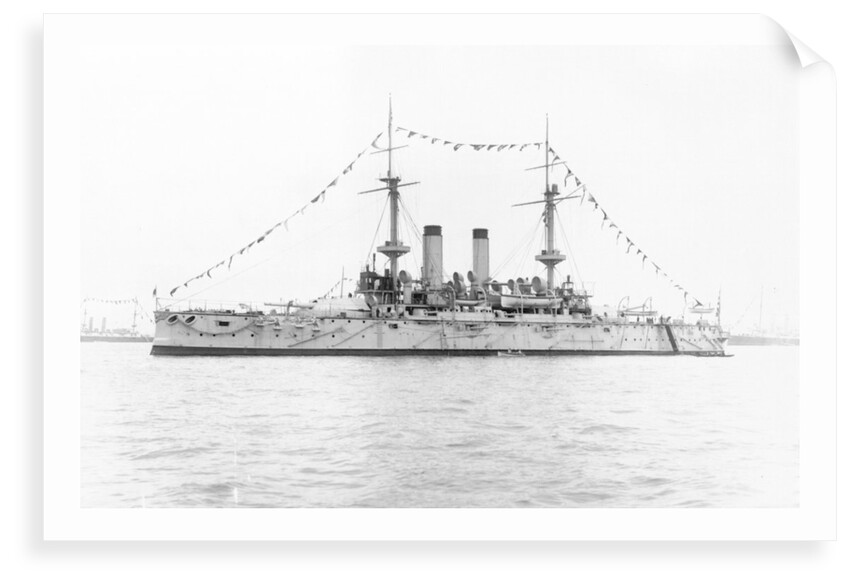 Japanese battleship HIJMS 'Fuji' (1896) anchored at Spithead and dressed overall by unknown