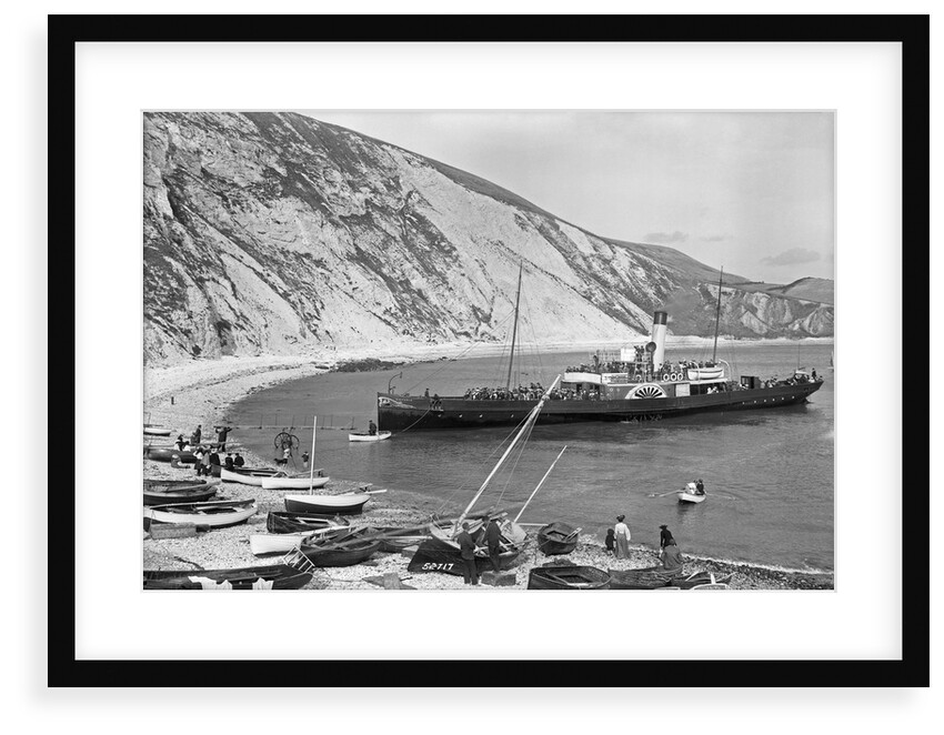 Paddlesteamer Victoria preparing to beach and land passengers at Lulworth Cove, Dorset by Francis Frith & Co.