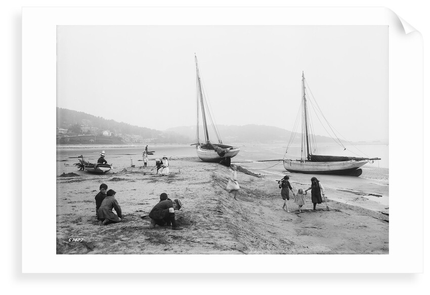 Grange-over-Sands Beach with children playing, Lancashire by Francis Frith & Co.