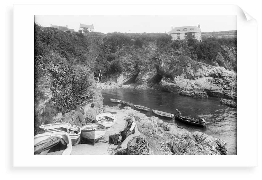 Prussia Cove, Cornwall with rowboats afloat and ashore by Francis Frith & Co.