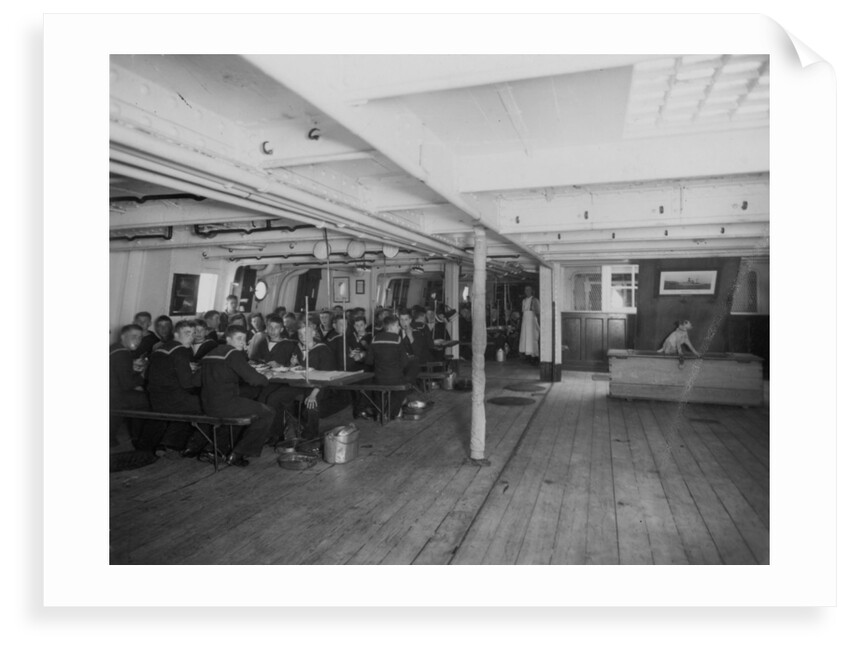 HMS 'Warspite' (1893) the boys' messdeck during meal time by unknown