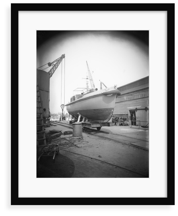 PGML 16 (1936) (Palestine Government Motor Launch) on a cradle outside the shipwright's shop at Woolston, being prepared for shipment to Palestine by unknown