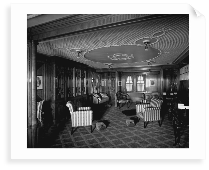 First Class Library on the 'Balmoral Castle' (1910) by Bedford Lemere & Co.