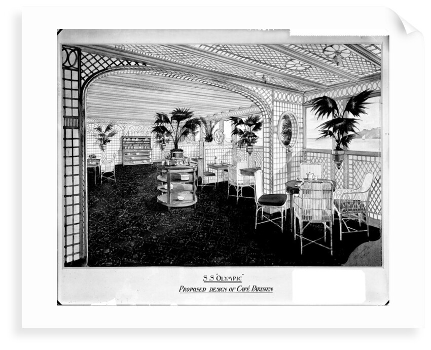 Proposed design of the First Class 'Cafe Parisien' on the 'Olympic' (1911) by Bedford Lemere & Co.
