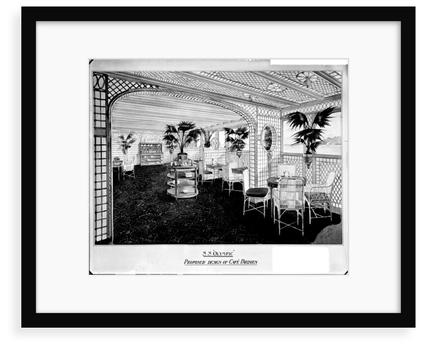 Proposed design of the First Class 'Cafe Parisien' on the 'Olympic' (1911) by Bedford Lemere & Co.