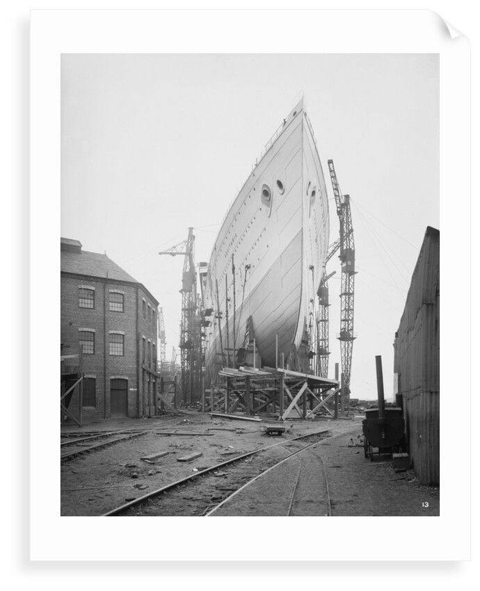 Bow view of the 'Aquitania' (1914) before launch by Bedford Lemere & Co.