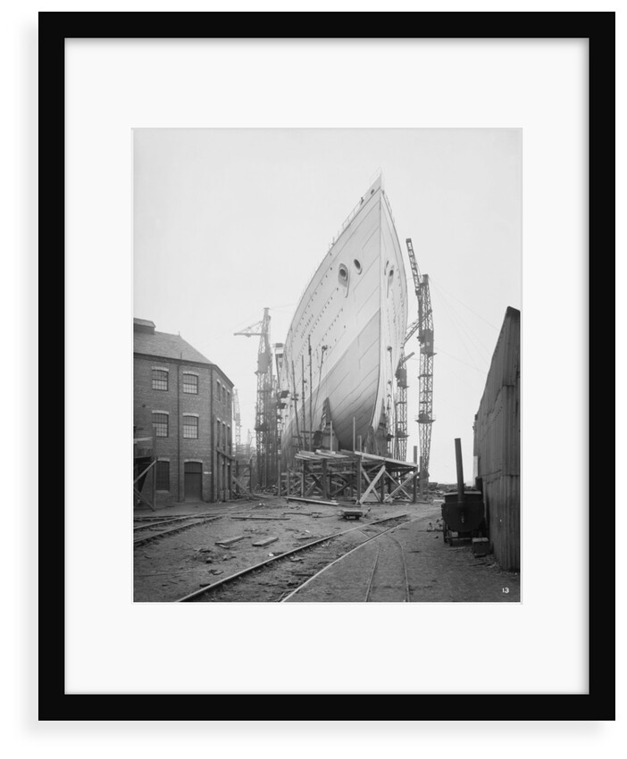 Bow view of the 'Aquitania' (1914) before launch by Bedford Lemere & Co.