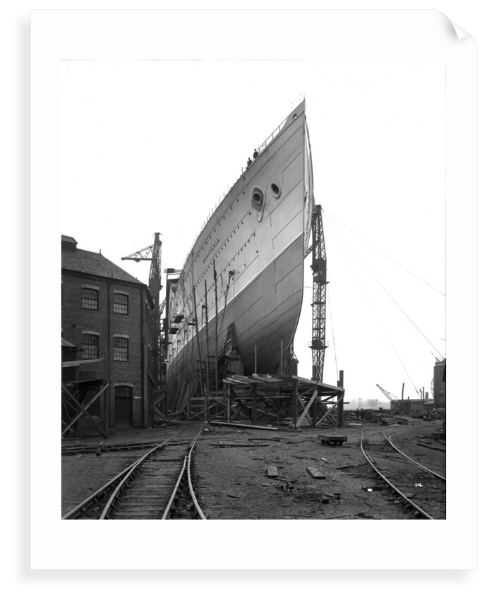 Bow view of the 'Aquitania' (1914) before launch by Bedford Lemere & Co.