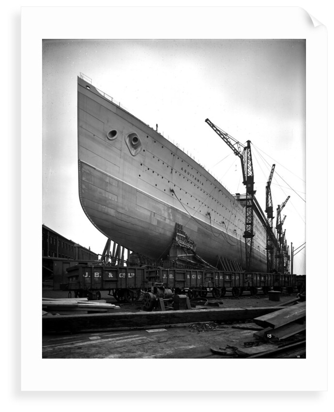 Bow view of the 'Aquitania' (1914) before launch by Bedford Lemere & Co.