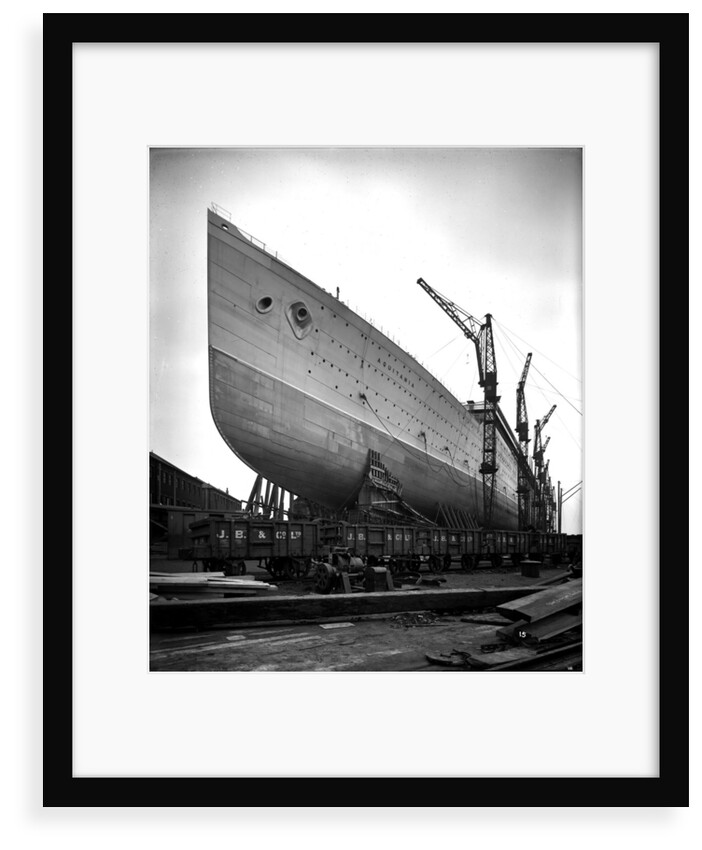 Bow view of the 'Aquitania' (1914) before launch by Bedford Lemere & Co.