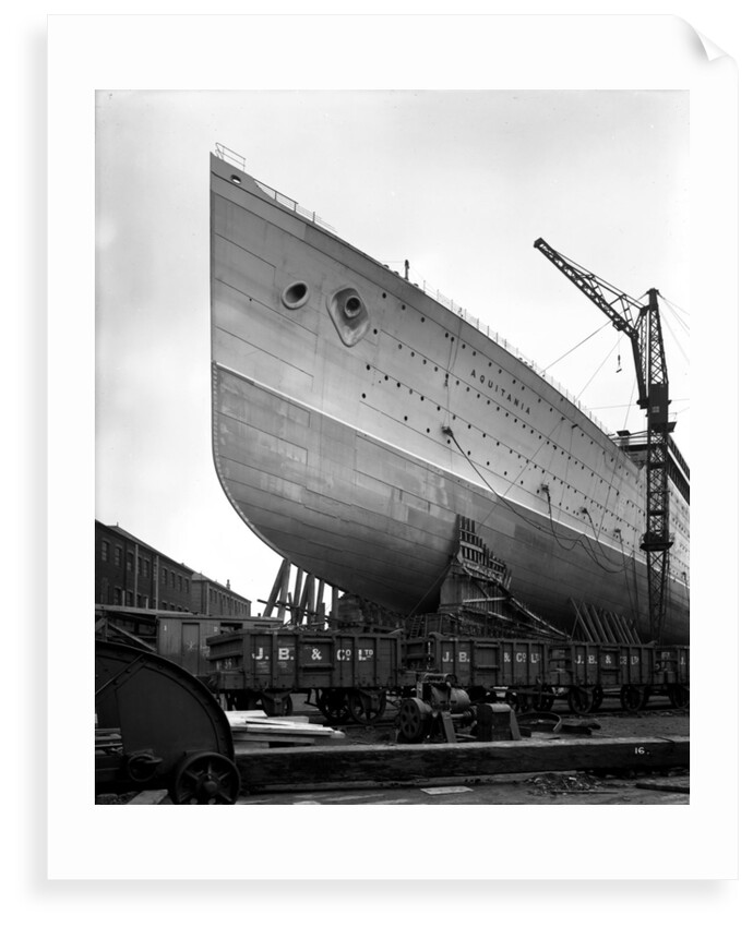 Bow view of the 'Aquitania' (1914) before launch by Bedford Lemere & Co.