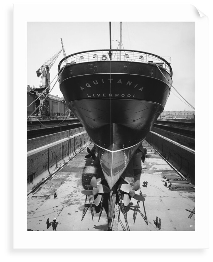 Stern view of the 'Aquitania' (1914) in drydock by Bedford Lemere & Co.