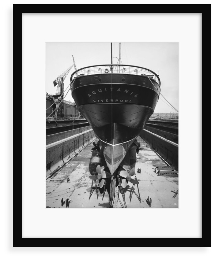 Stern view of the 'Aquitania' (1914) in drydock by Bedford Lemere & Co.