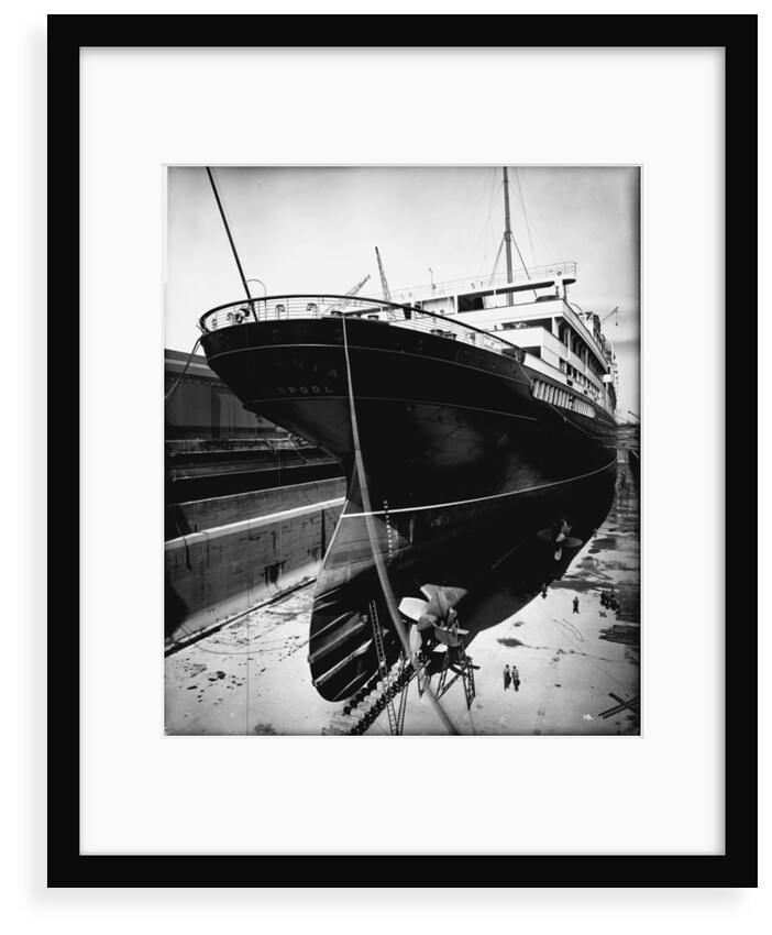 Stern view of the 'Aquitania' (1914) in drydock by Bedford Lemere & Co.
