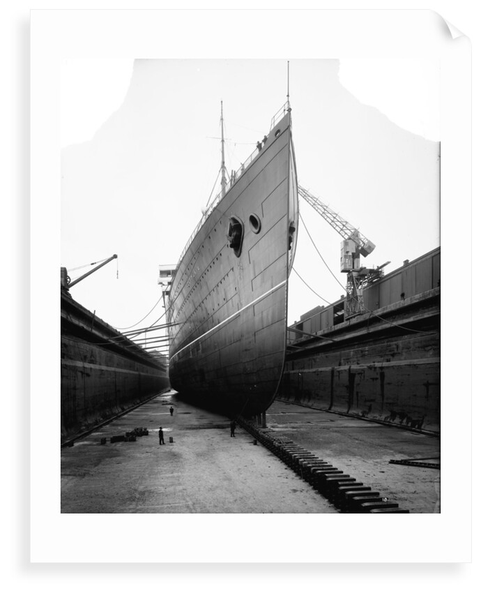 Bow view of the 'Aquitania' (1914) in drydock by Bedford Lemere & Co.