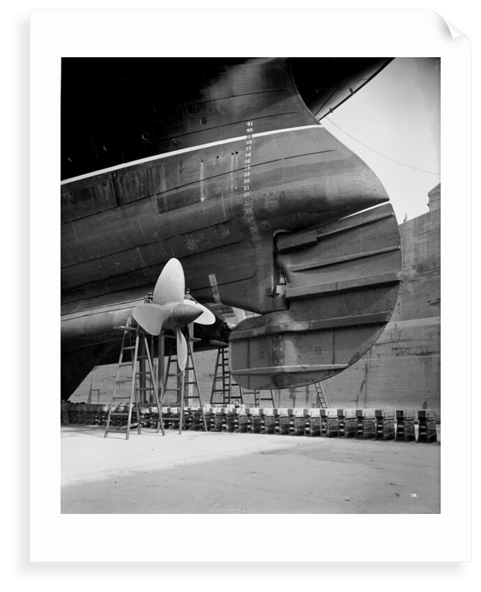 Rudder and inner propellers of the 'Aquitania' (1914) by Bedford Lemere & Co.
