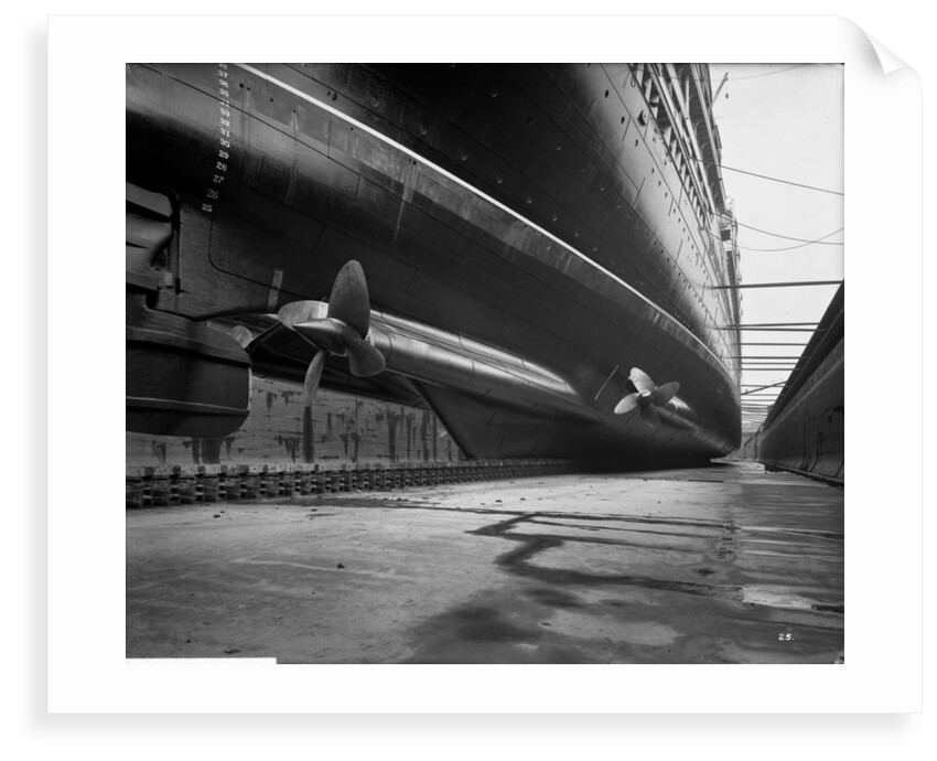 Stern view of the 'Aquitania' (1914) in drydock by Bedford Lemere & Co.