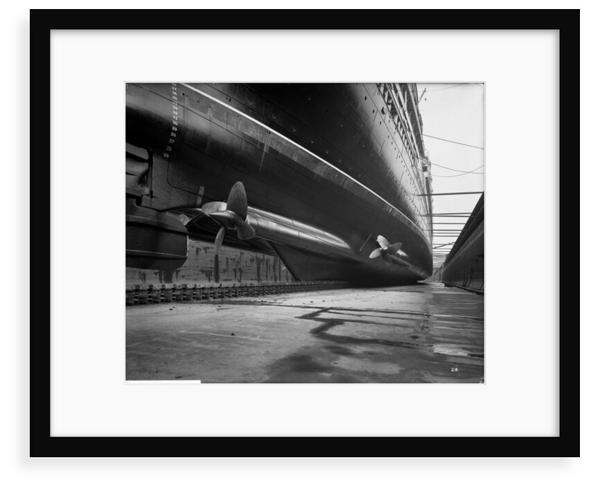 Stern view of the 'Aquitania' (1914) in drydock by Bedford Lemere & Co.