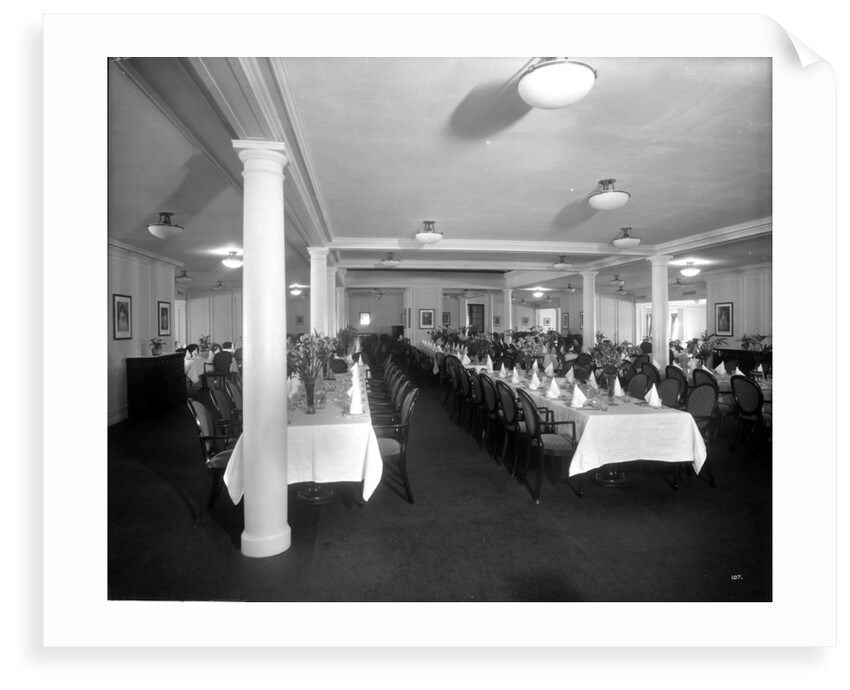 Second Class Dining Saloon on the 'Aquitania' (1914) by Bedford Lemere & Co.