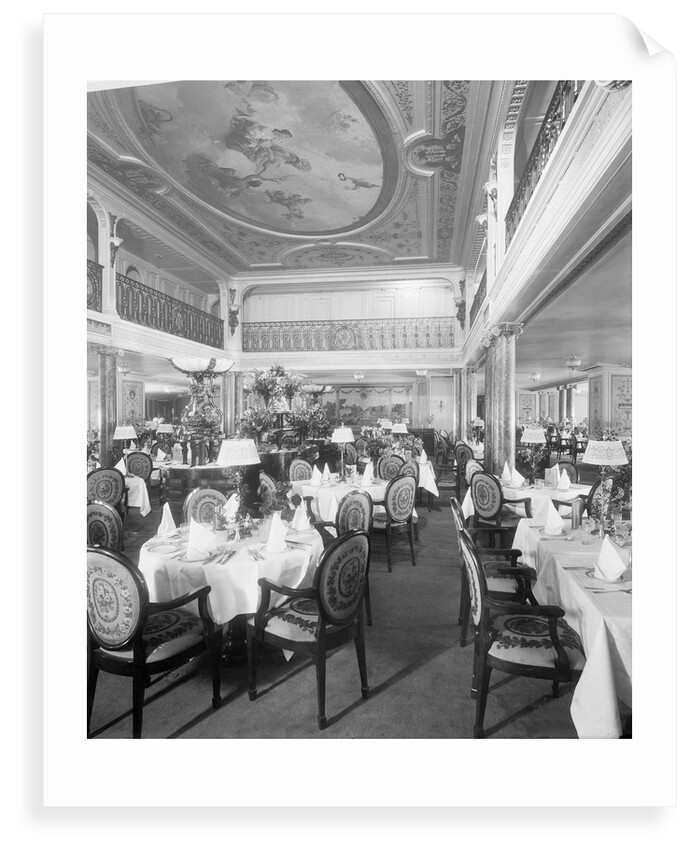 First Class Dining Saloon on the 'Aquitania' (1914) by Bedford Lemere & Co.