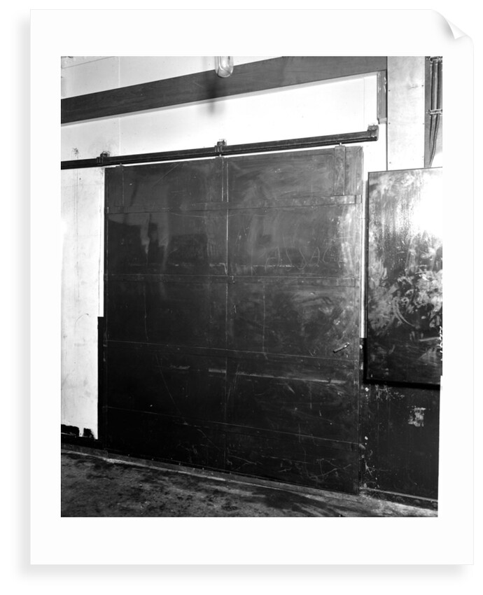 Sliding fireproof door in the First Class Pantry on the 'Aquitania' (1914) by Bedford Lemere & Co.